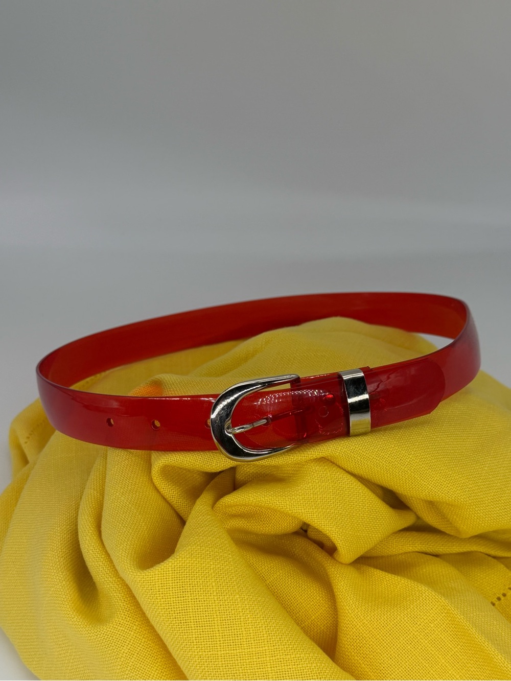 Vintage Red Translucent Jelly Belt with Silver Oval Buckle | Y2K Clear Vinyl Wai